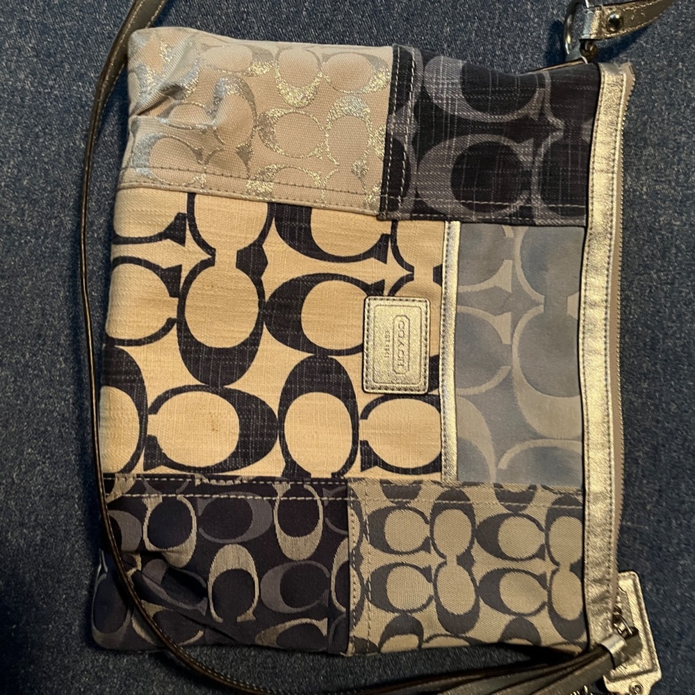 Authentic Coach Blue Patchwork Messenger Handbag … - image 5